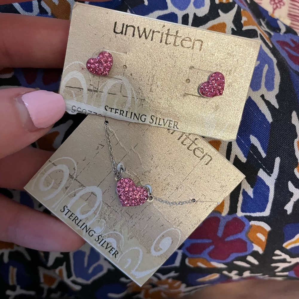 Diamond pink heart necklace and earrings!